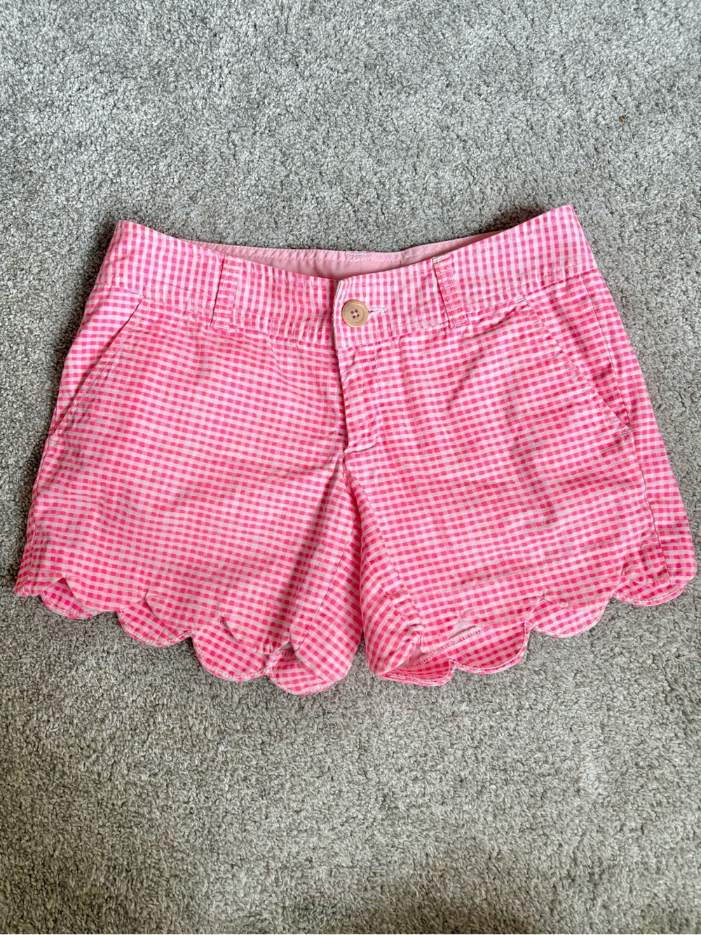 Lilly Pulitzer Pink Gingham Scallop Hem Buttercup Shorts